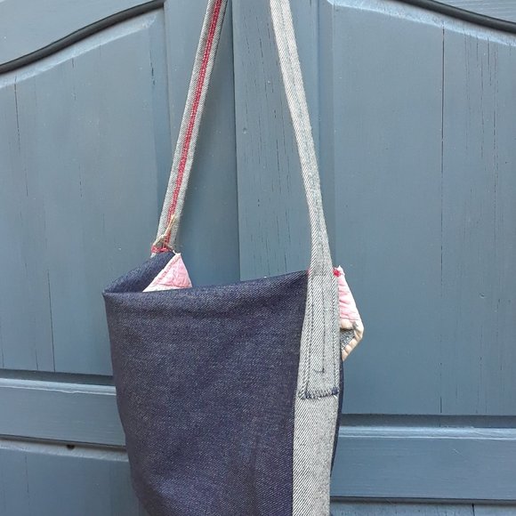 Handmade Shoulder Bag Purse Vintage Quilt Dark Denim - Picture 6 of 12